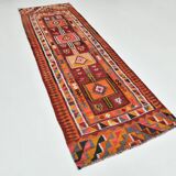4x11 Kilim Long Wide Dark Red Handwoven Vintage Kilim Runner Rug, 104x317