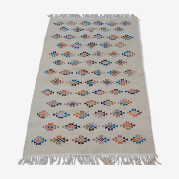 White carpet with multicolored geometric patterns handmade in pure wool