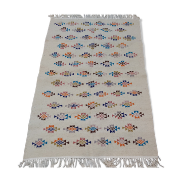White carpet with multicolored geometric patterns handmade in pure wool
