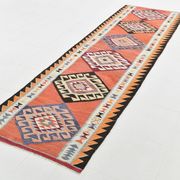3x10 Turkish Orange & Burgundy Kilim Runner Rug, 92x302Cm