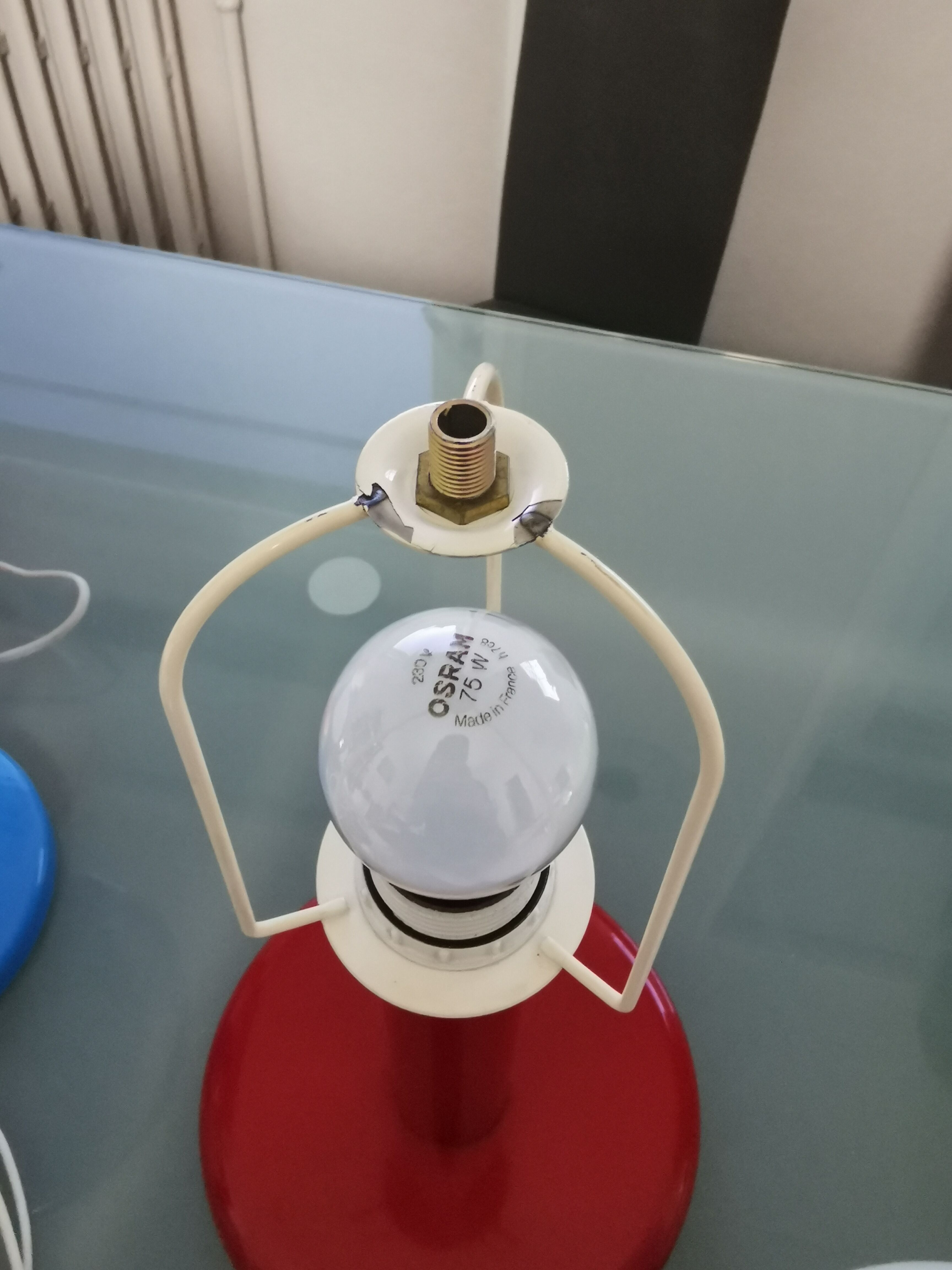 Mushroom lamp in lacquered steel and opaline, bubble gum, space age, 1970