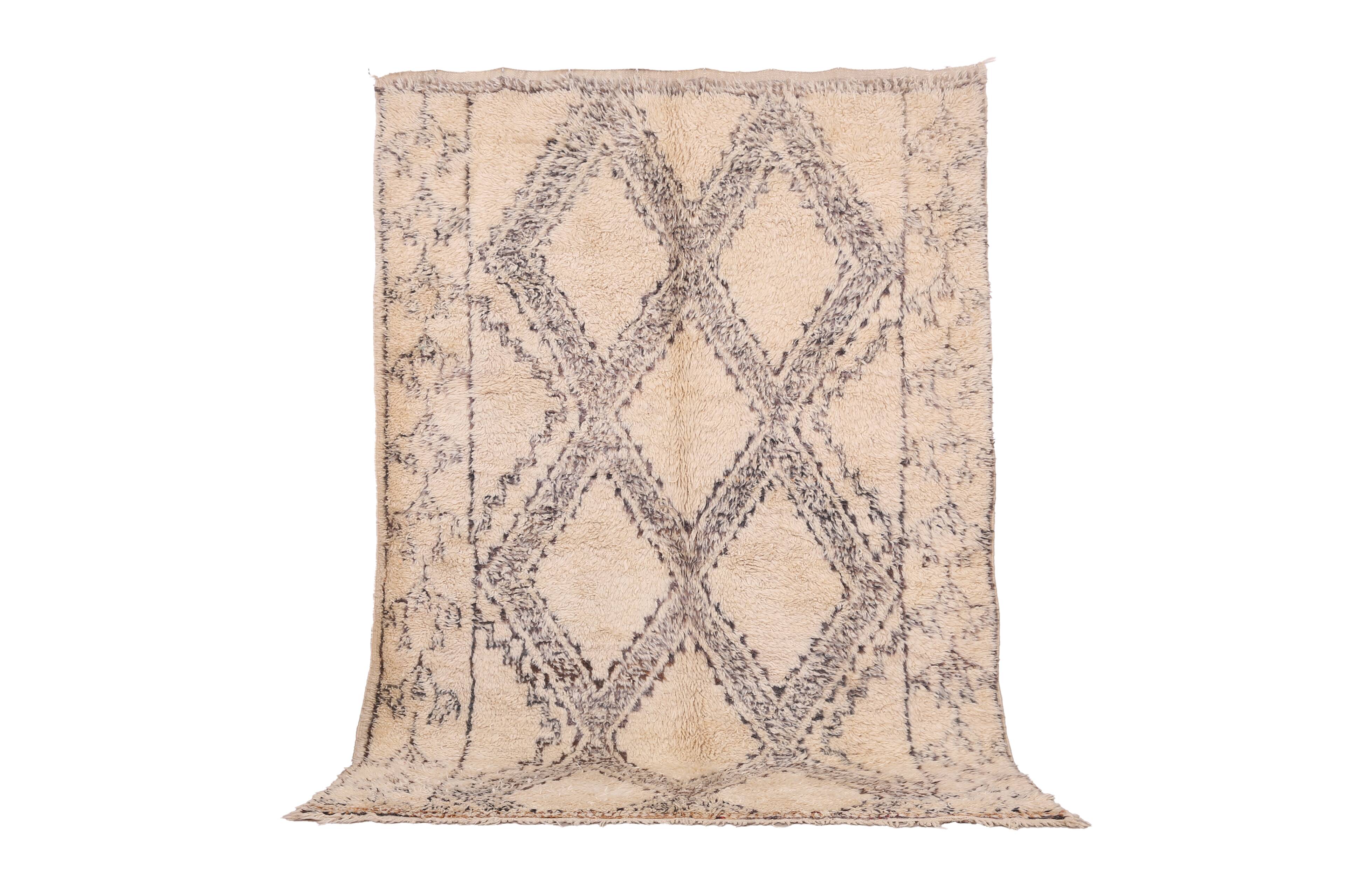 Vintage Beni Ourain rug Handmade 190 x 267 cm - Moroccan Berber Wool Rug