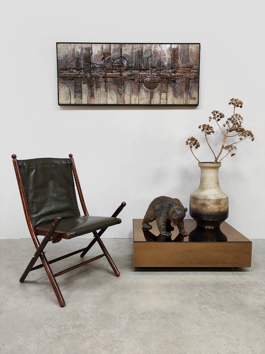 Vintage leather folding chair 'Campaign chair' 1950