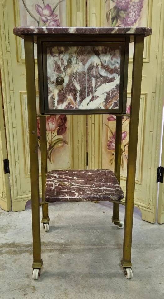 Side table / bedside table in red marble and brass – circa 1900