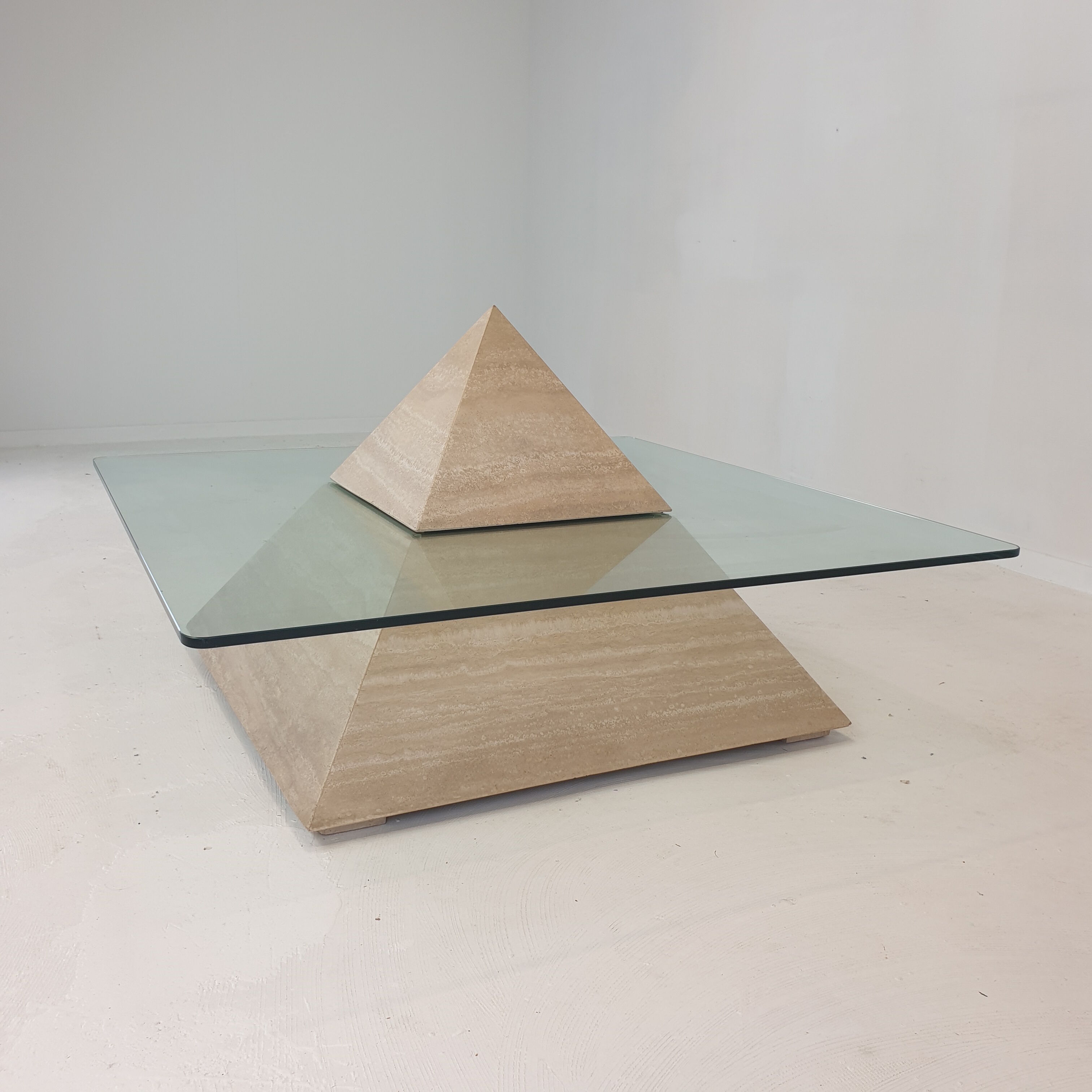Italian Travertine Pyramid Coffee Table, 1980s