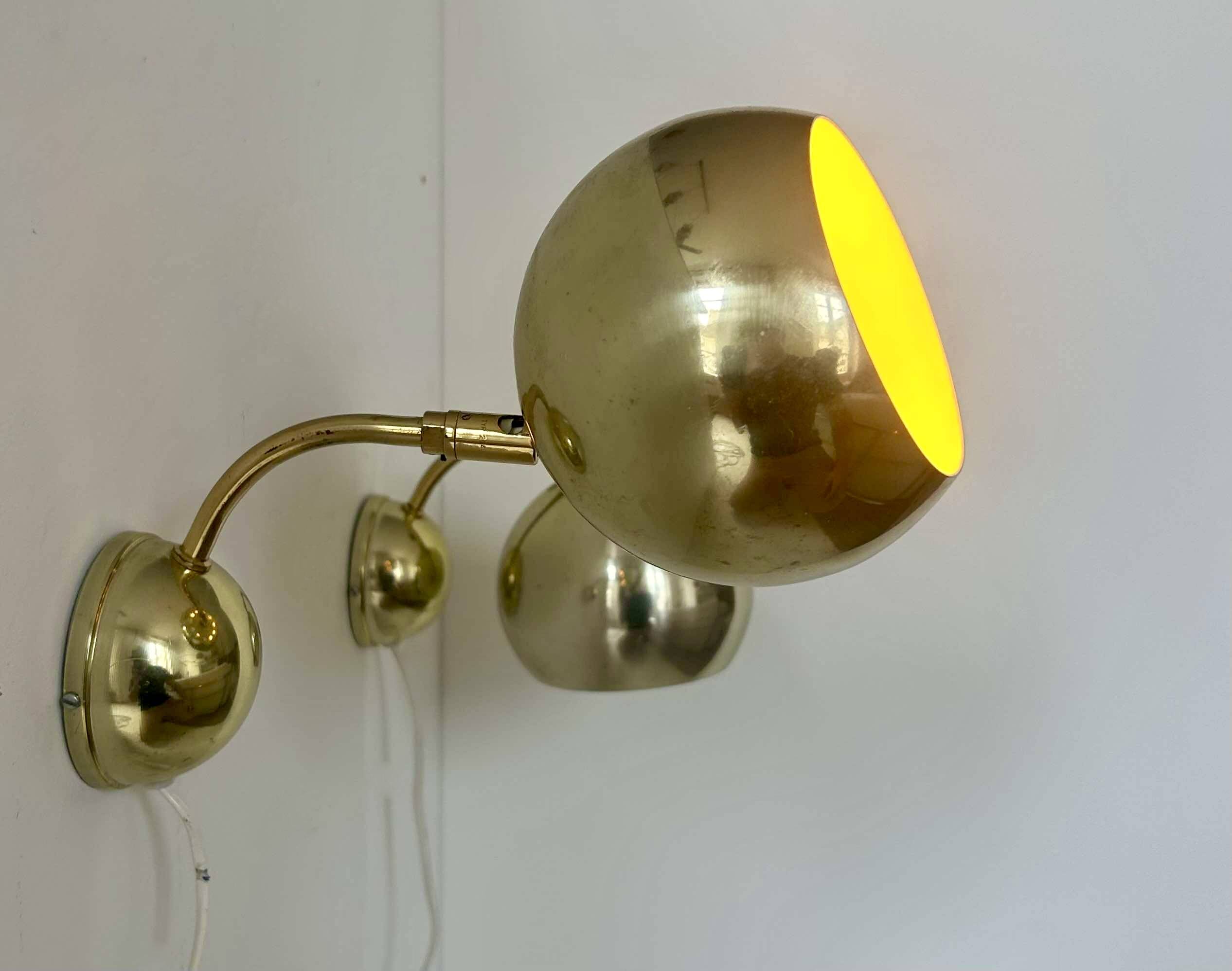 Pair of vintage adjustable wall lights, brass, Sweden 1970