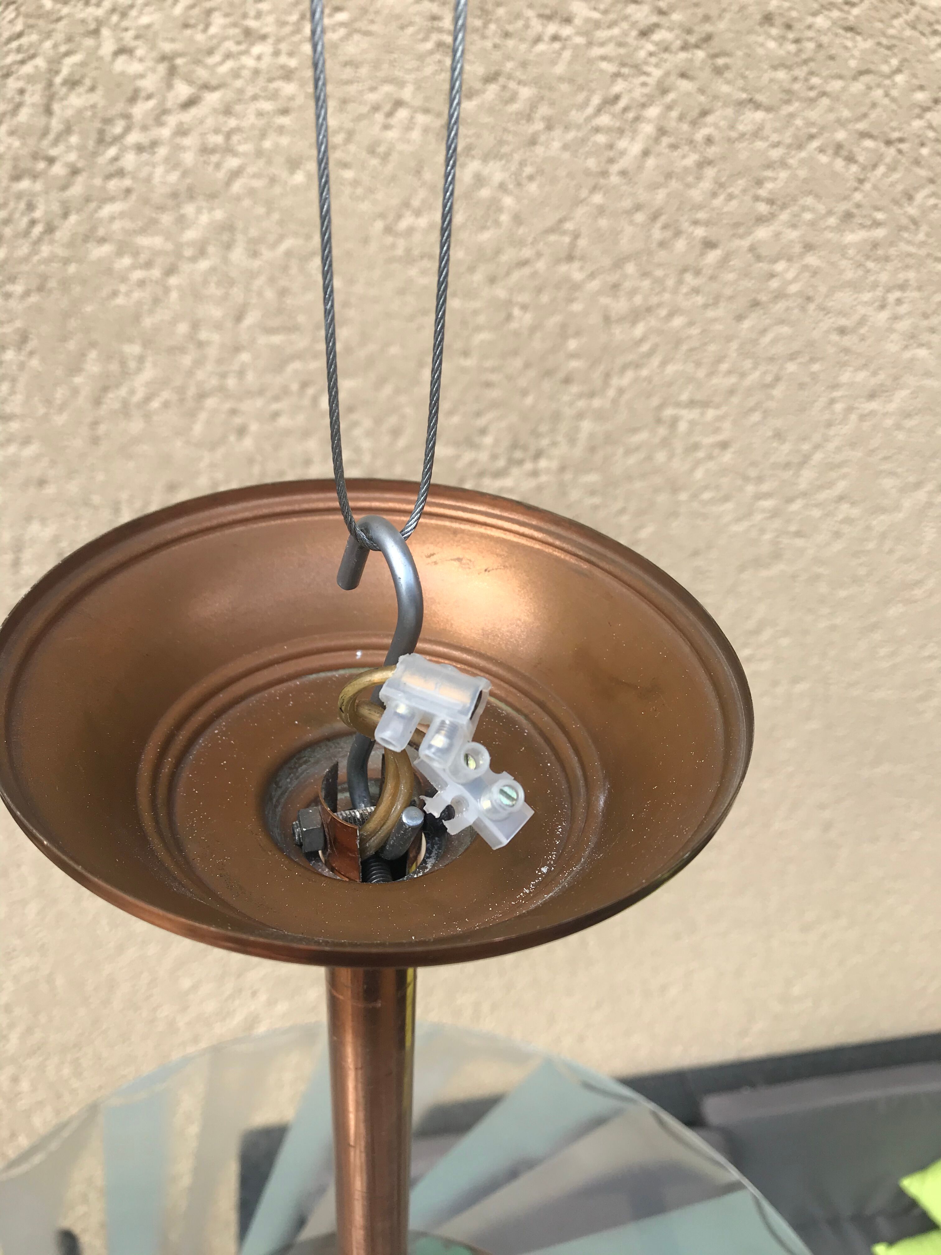 Copper and glass hanging lamp with his Ezan glass disc