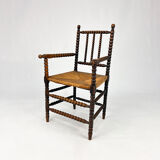 Stained beechwood bobbin armchair in jacobean style, 1900s