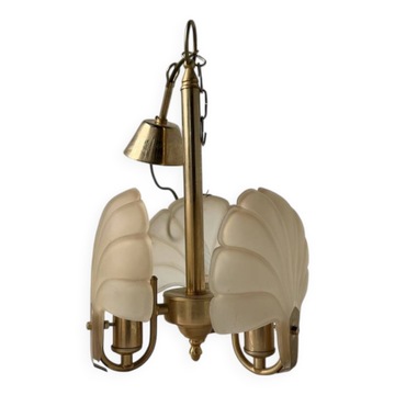 Lustre coquillage et laiton années 70