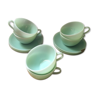Serves six coffee cups opaline green water 60s.