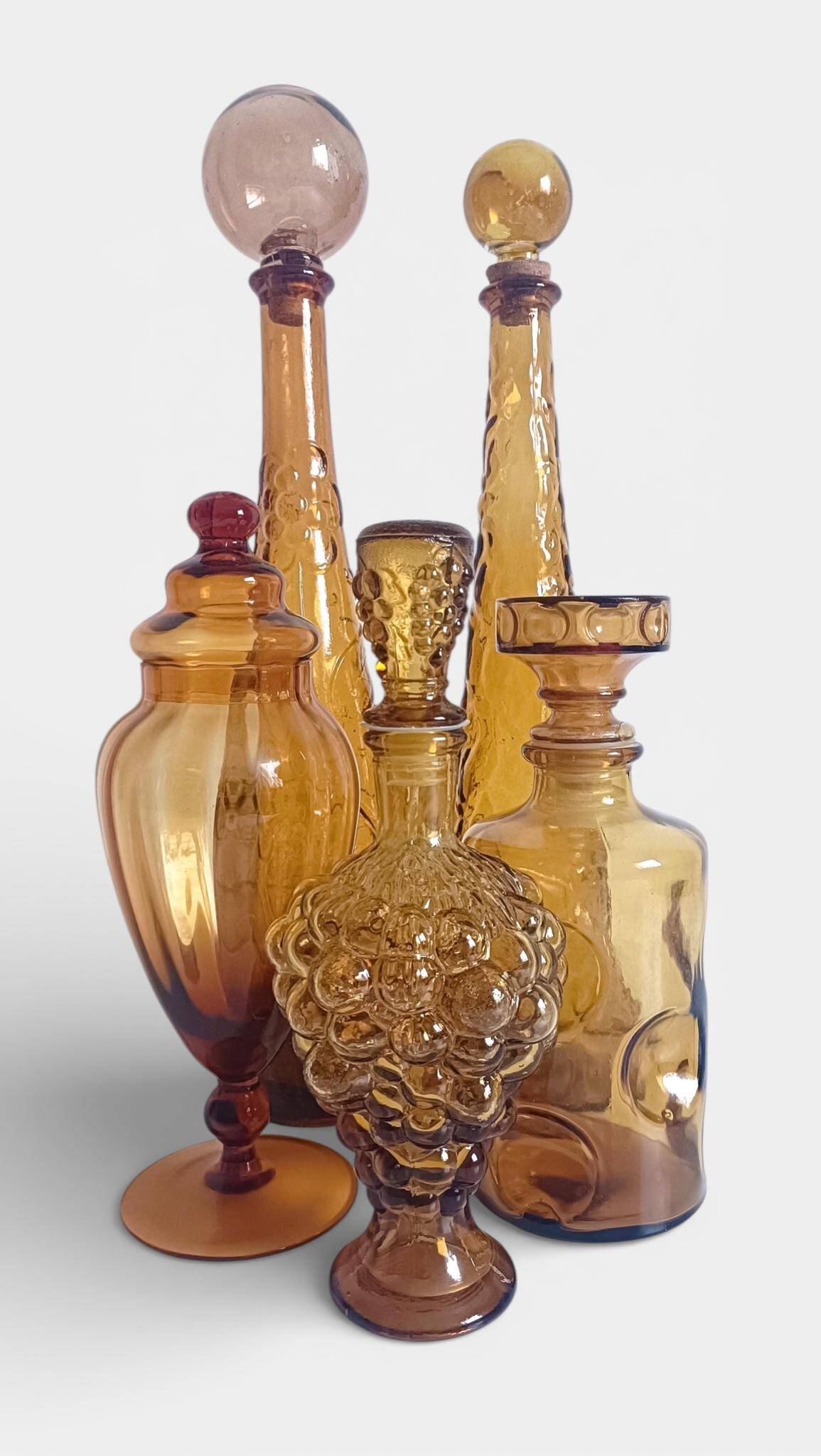 Empoli Amber Glass Decanter Set by Wayne Husted, Handmade in Italy