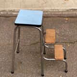 Tabouret escabeau pliable en formica bleu
