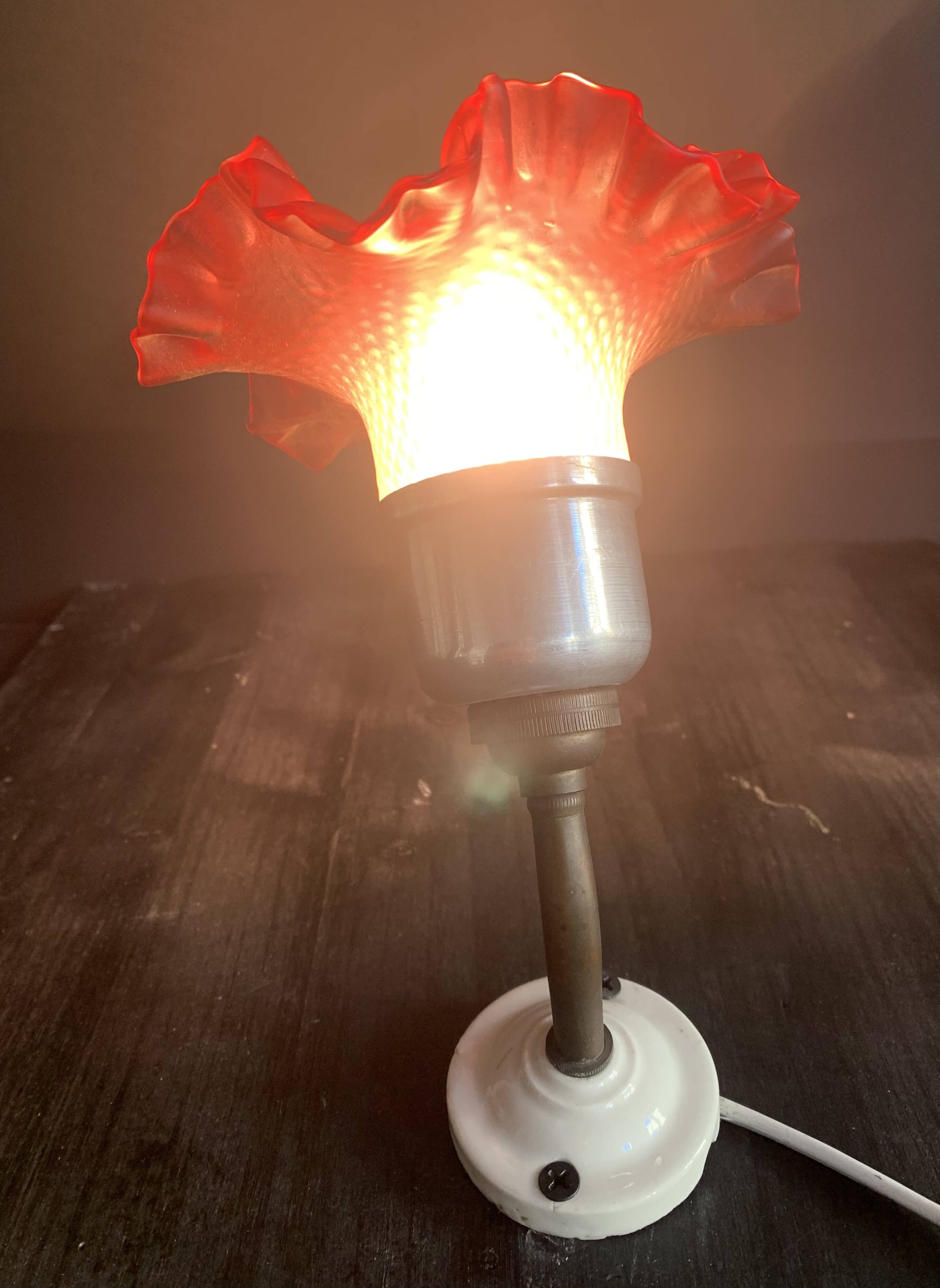 Antique wall light, tulip in pink glass and silver metal, 1920