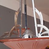1930 art deco chandelier in chrome bronze and molded glassware