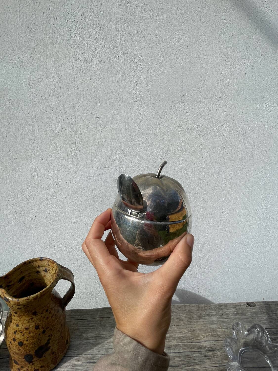 English silver plated apple sugar bowl