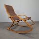 Rocking-chair Art déco en bois cintré et tissu, Tchécoslovaquie 1930