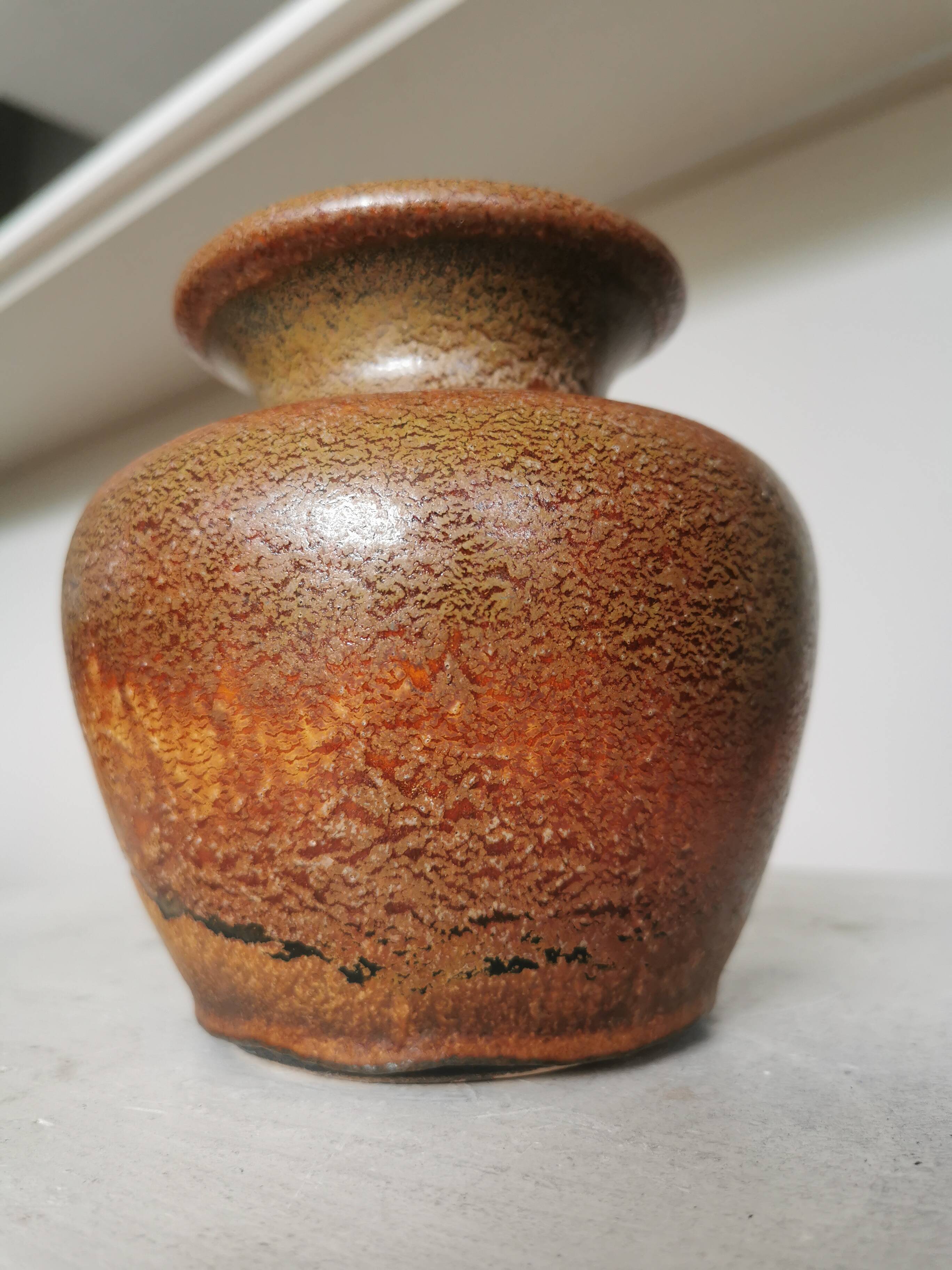 Fat Lava Pottery Vase: Vintage West Germany 202-13, Brown Drip Glaze
