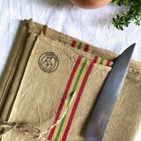 Set of two ancient tea towels tinted in Indian yellow