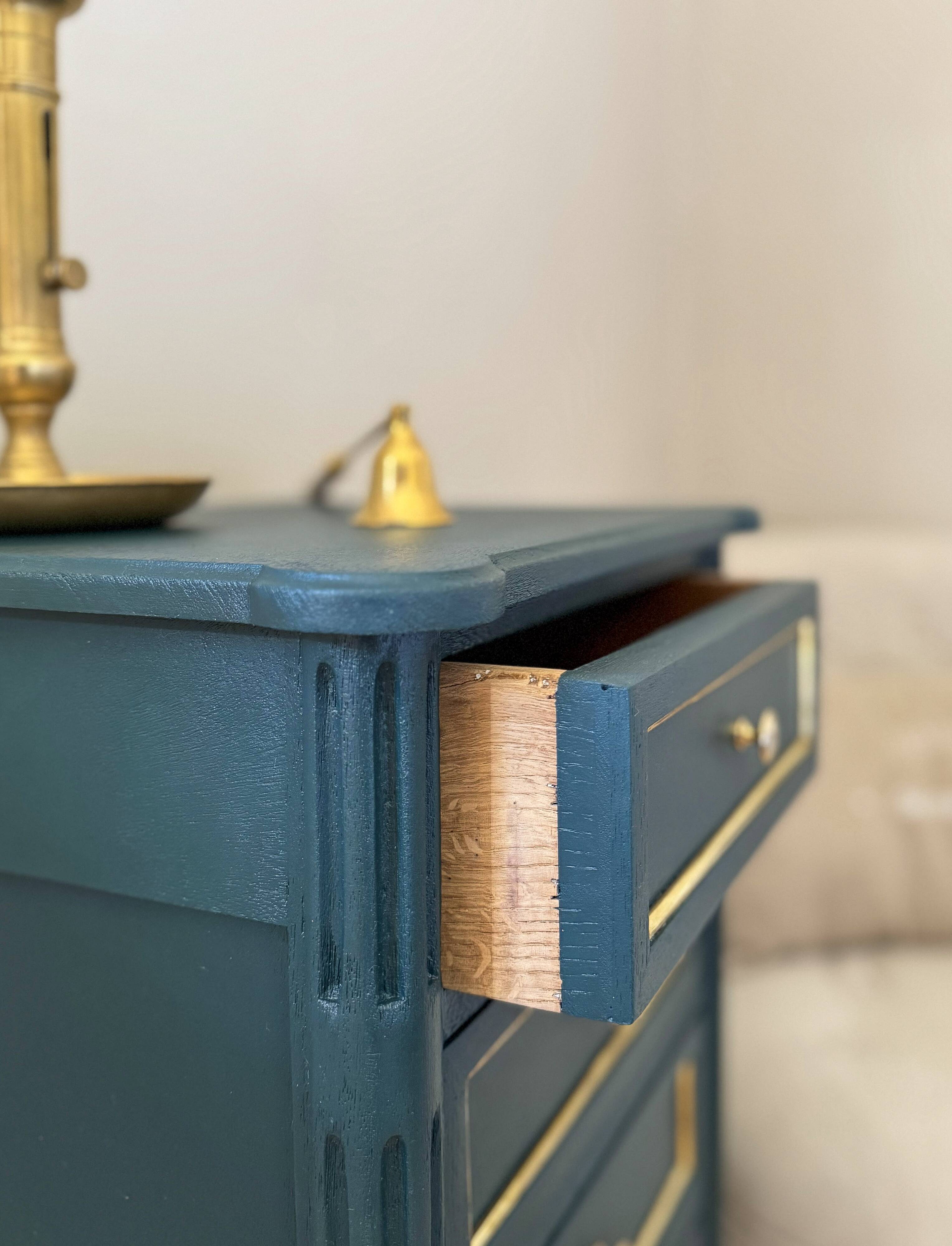 Cypress green chest of drawers & brass