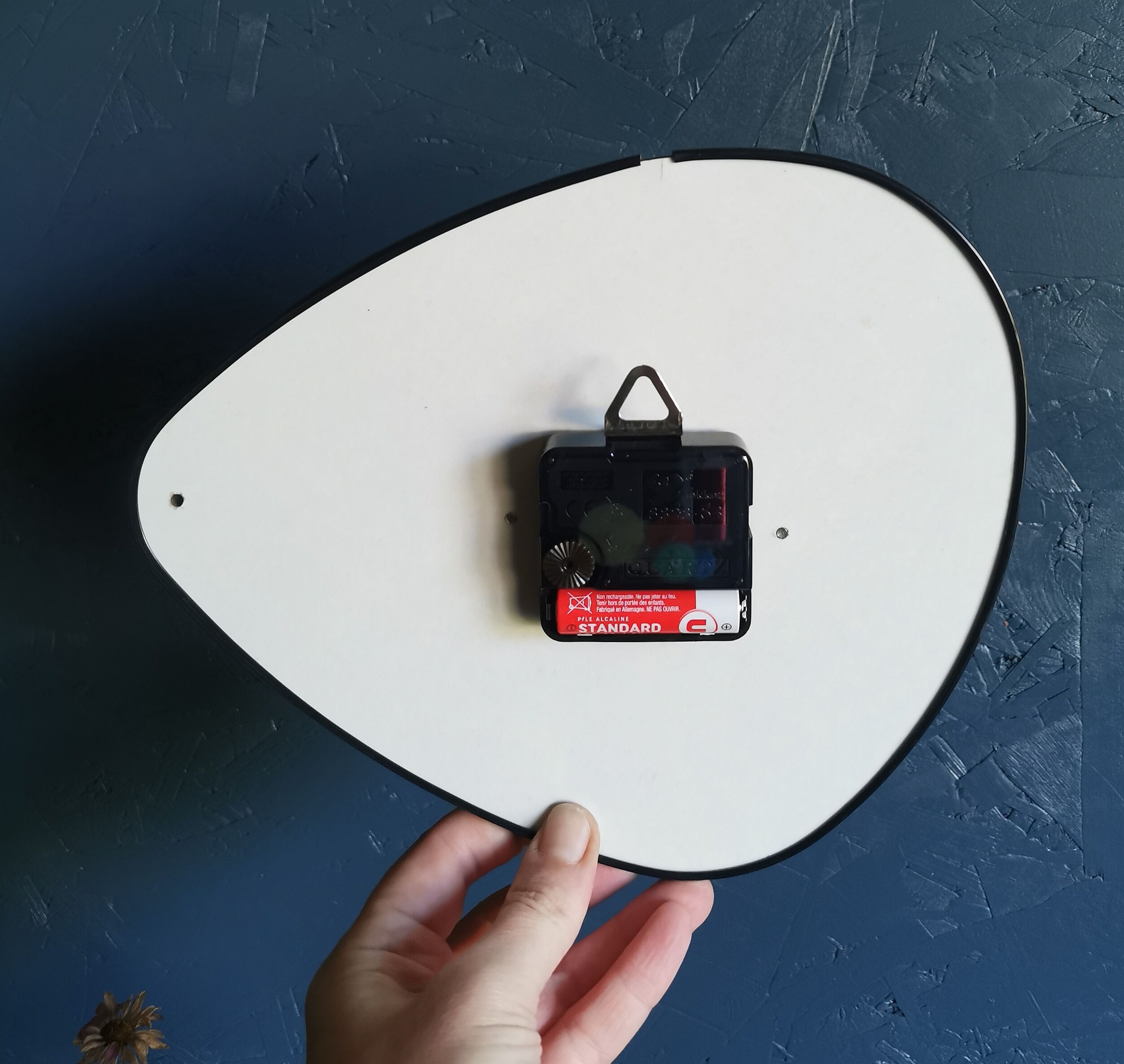 Vintage formica clock asymmetrical silent wall clock "Japy electric yellow"