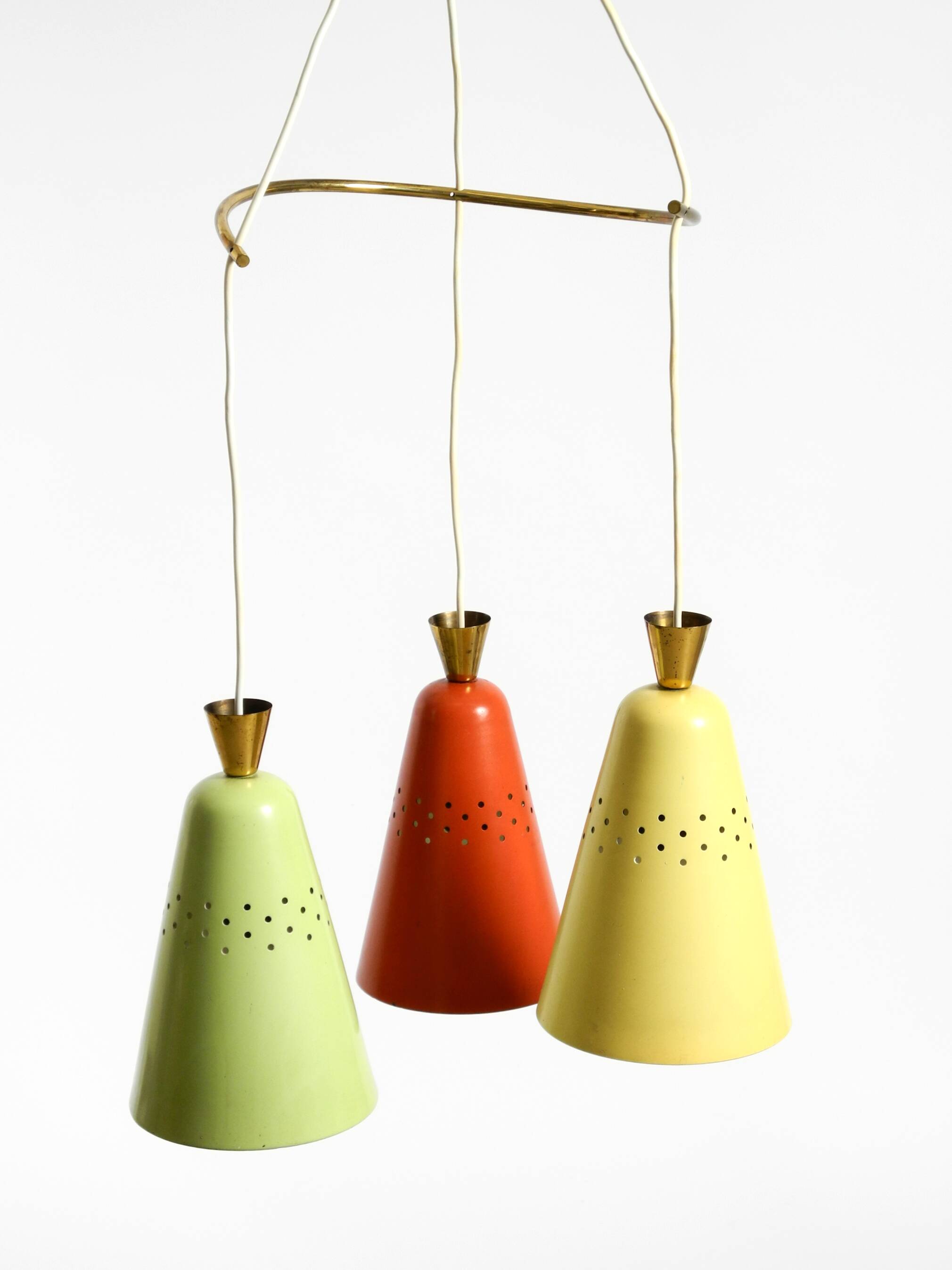 Beautiful large original mid-century 3-arm colorful bag ceiling lamp