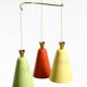 Beautiful large original mid-century 3-arm colorful bag ceiling lamp
