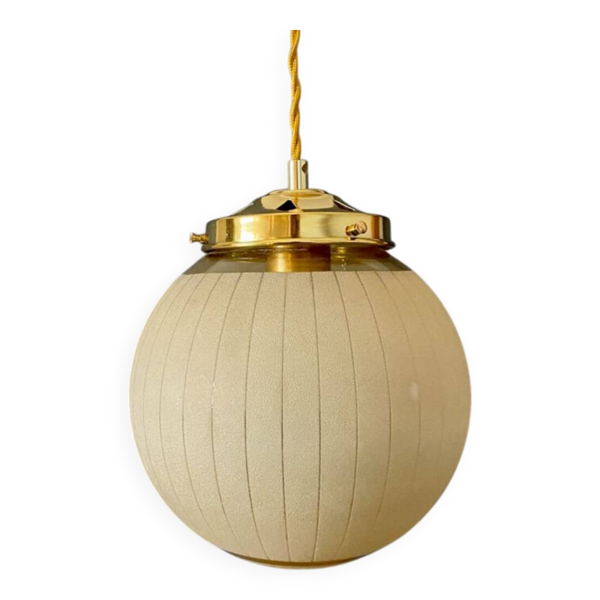 Vintage art deco globe pendant light in yellow and gold granite glass