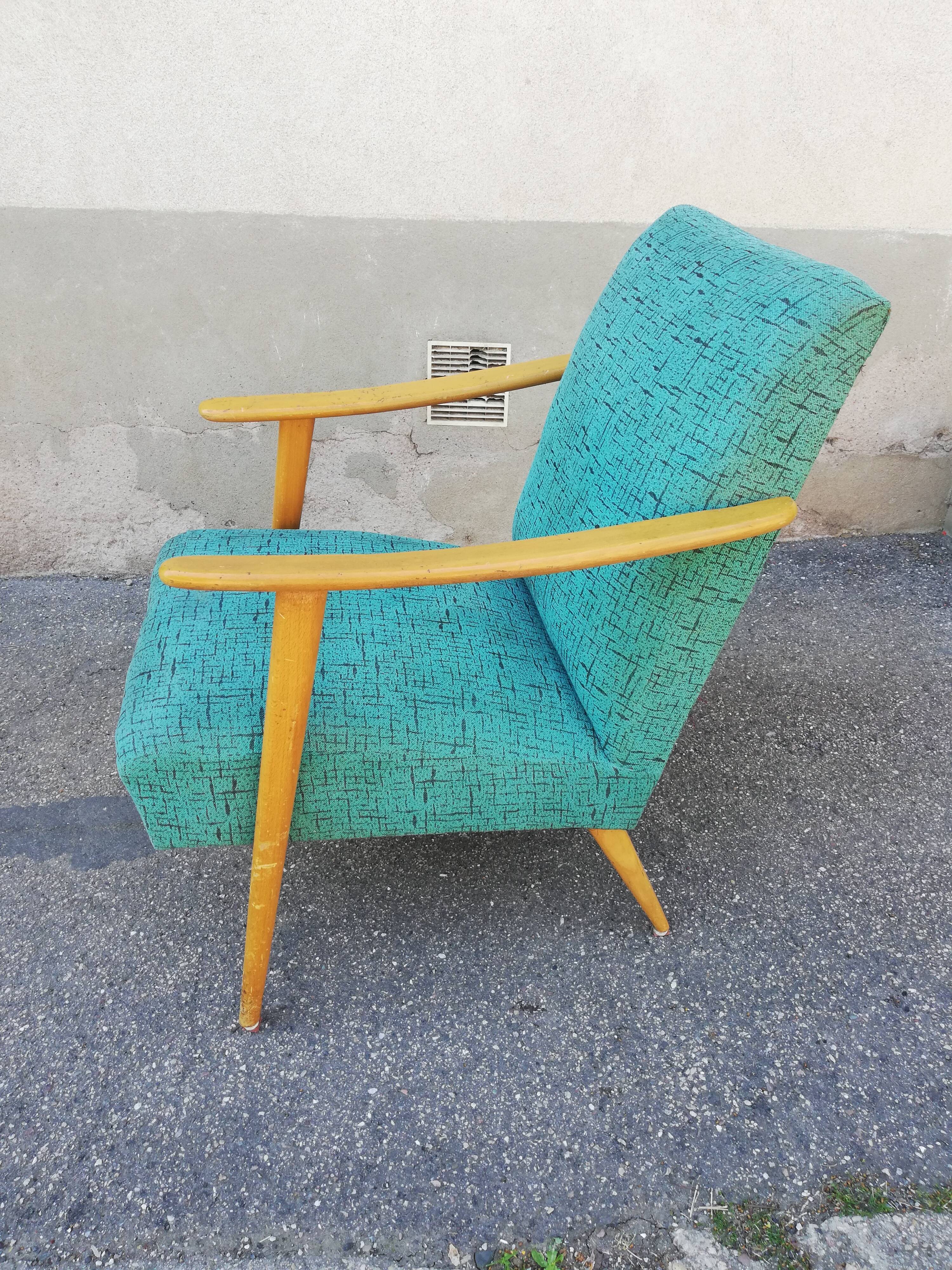 Armchair year 50 green fabric