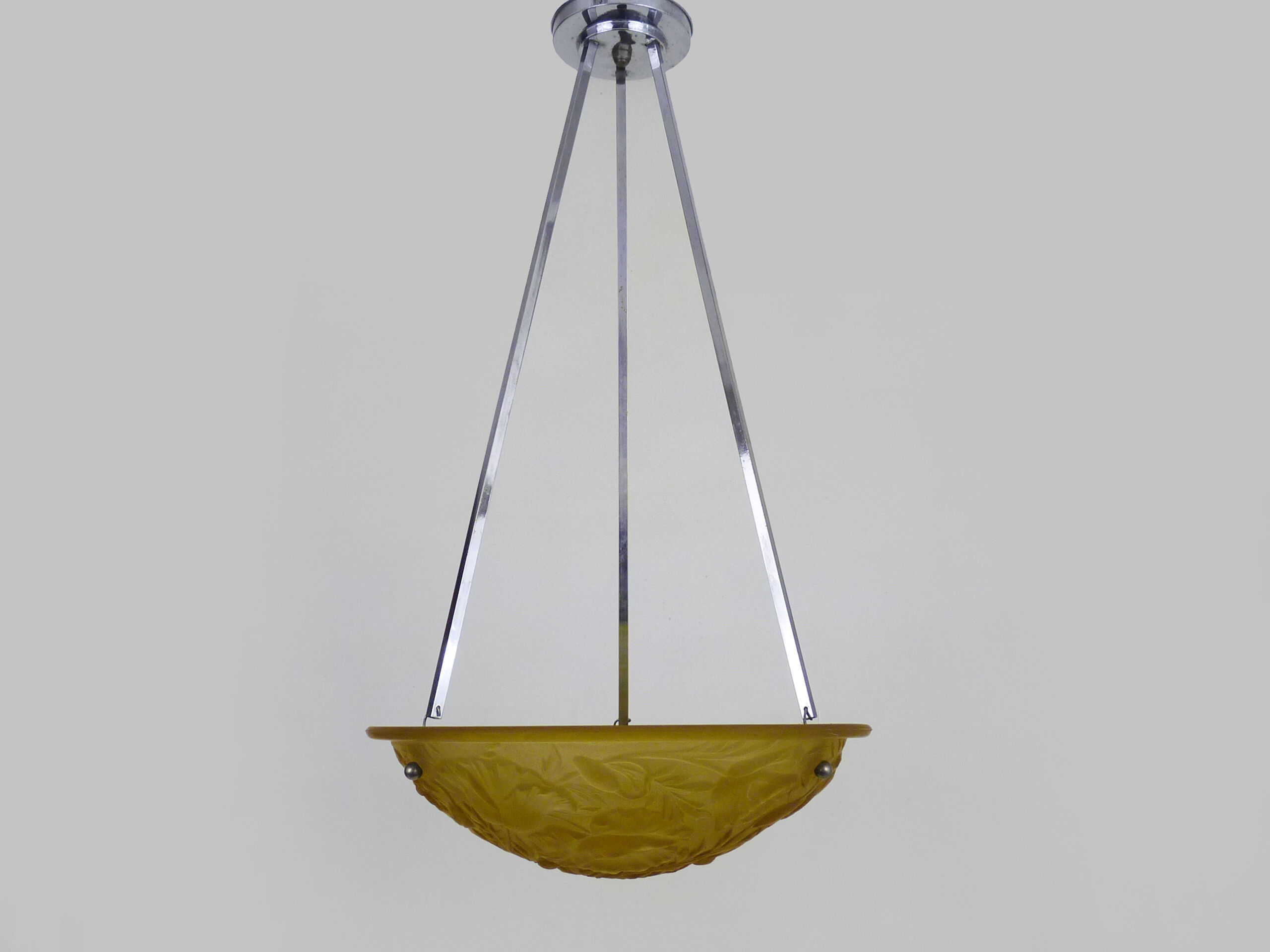 Old chandelier, suspension basin art deco 1 fire, in yellow glass paste