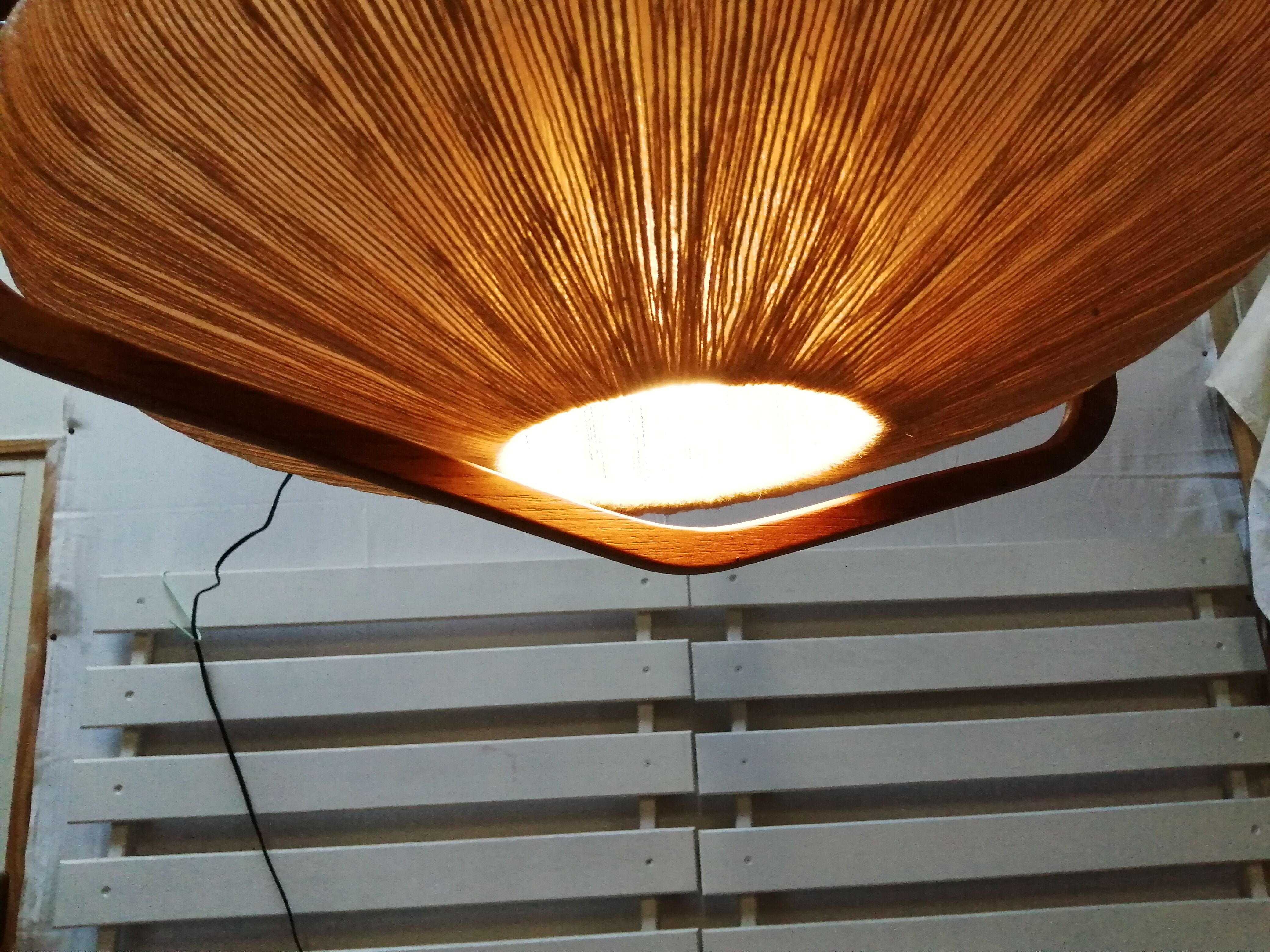 Sisal Ufo pendant lamp and vintage teak by Temde Leuchten