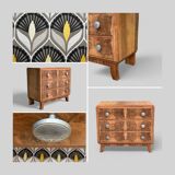 Art Deco chest of drawers in raw walnut burl