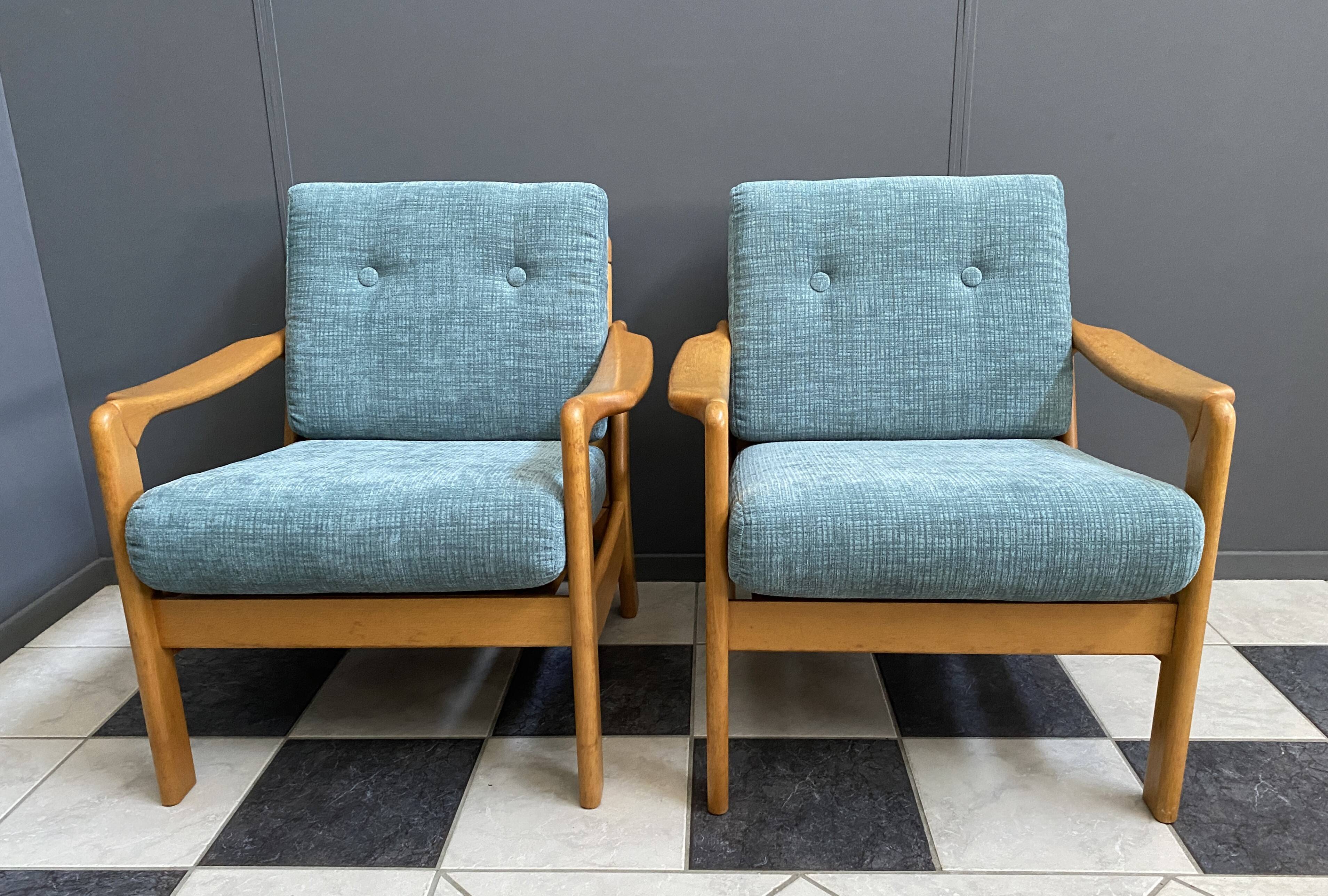 Walter Knoll blue fabric armchairs 1960s