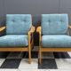 Walter Knoll blue fabric armchairs 1960s