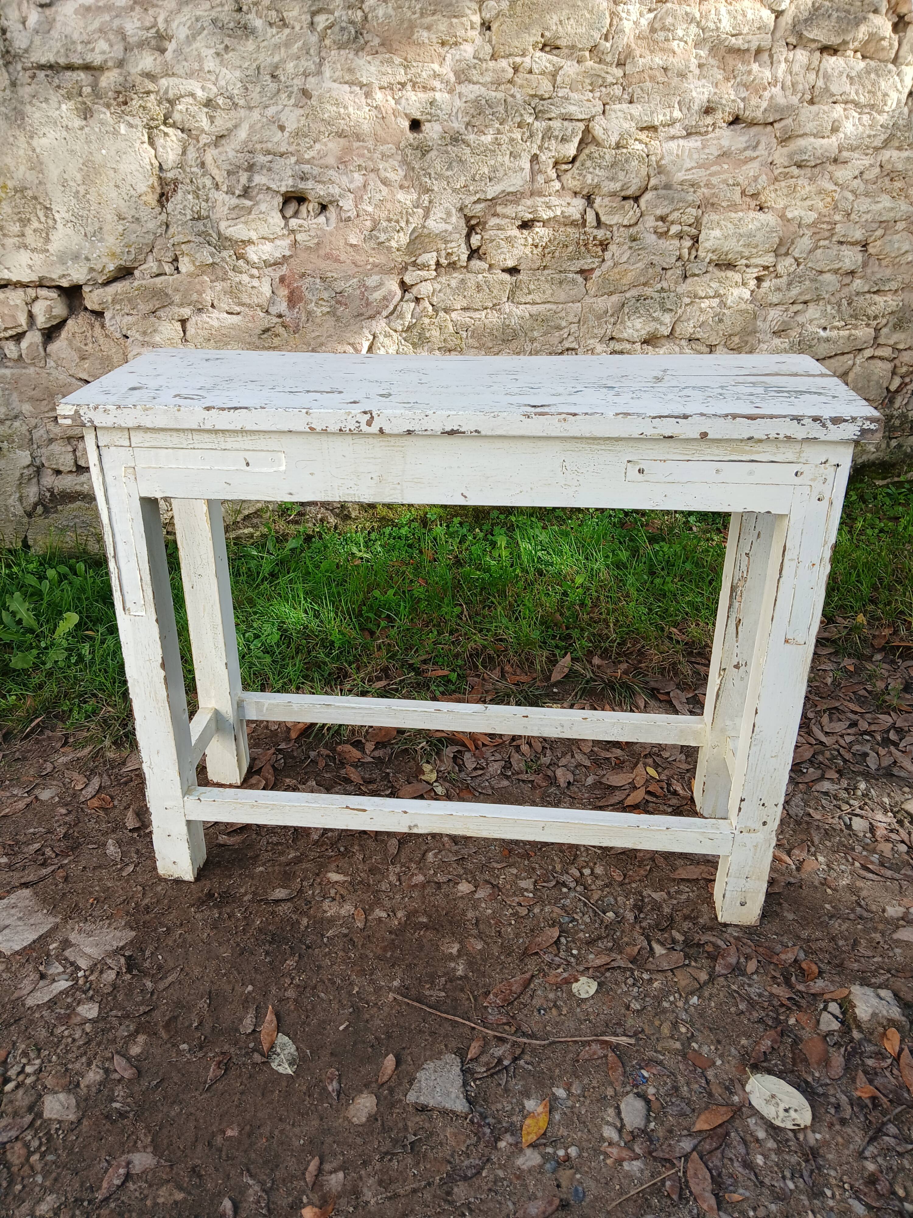 Table d'appoint, console en bois blanc patiné