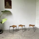 Set of three Raoul Guys wicker and metal stools