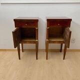 Empire Nightstands in Walnut with Full Columns in Gilt Brass, Italy, 1810, Set of 2
