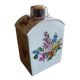 Floral porcelain bathroom bottle with engraved silver cap