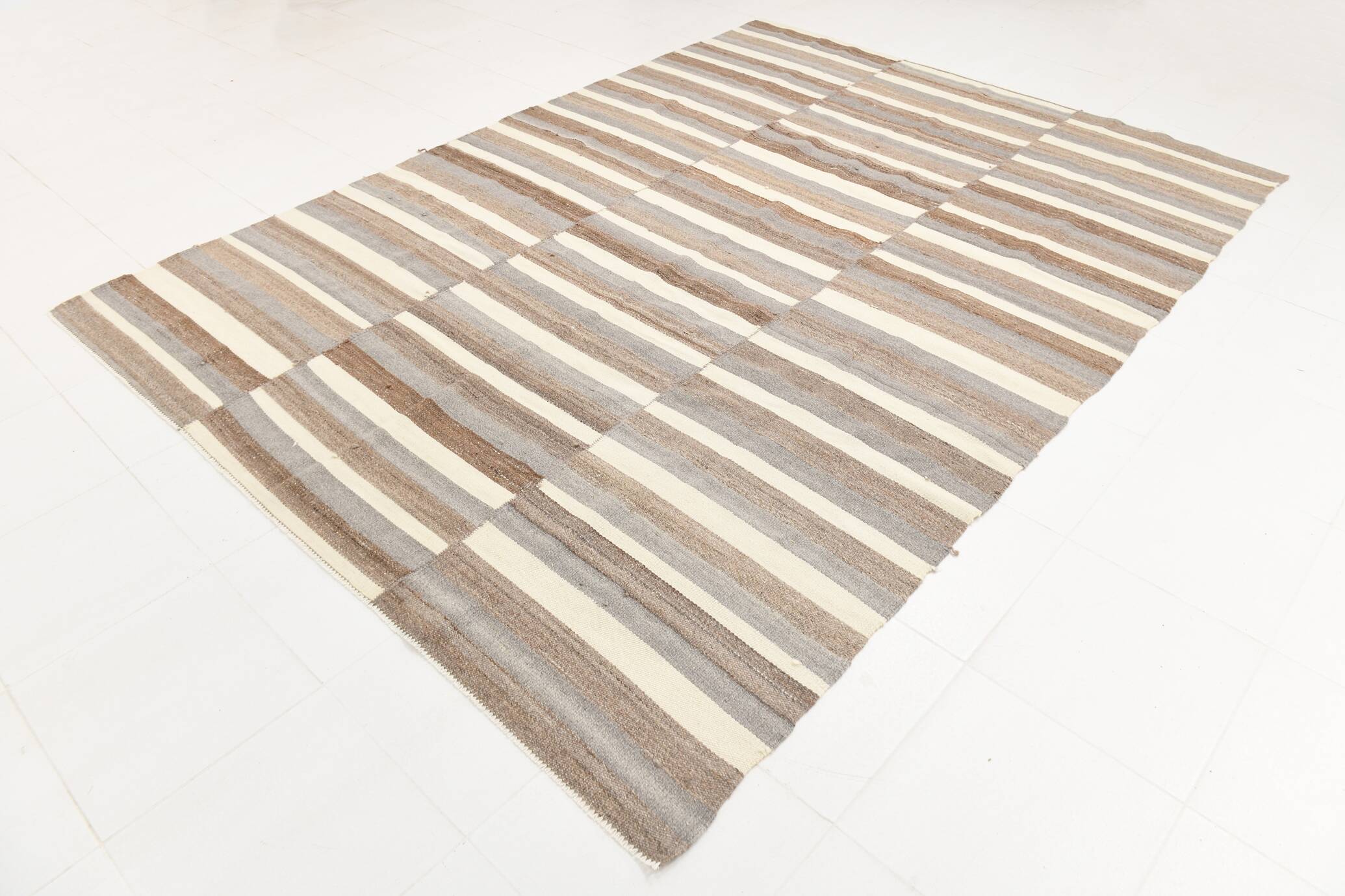 8x10 Brown Beige Rug For Living Room Kilim Rug, 226x306Cm