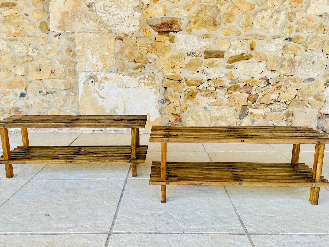 Pair of vintage side tables with 2 shelves
