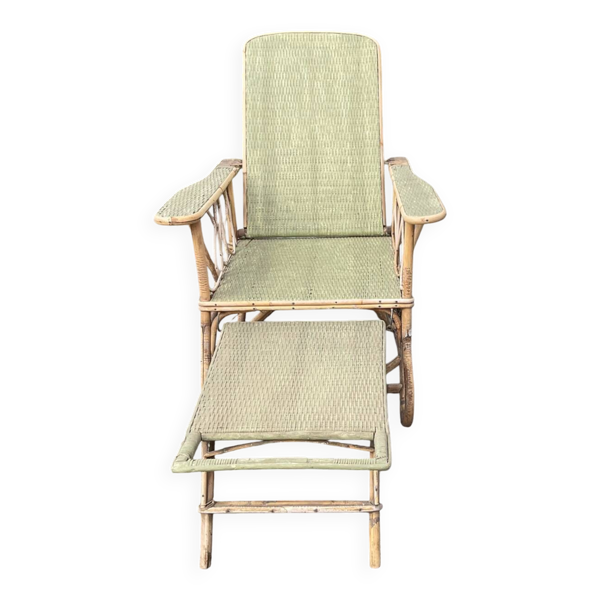 Chaise longue vintage osier rotin
