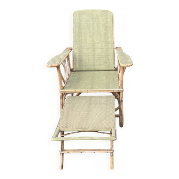Chaise longue vintage osier rotin