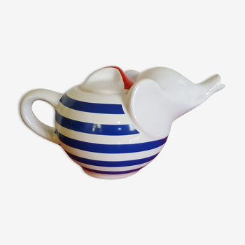 Blue-striped elephant teapot