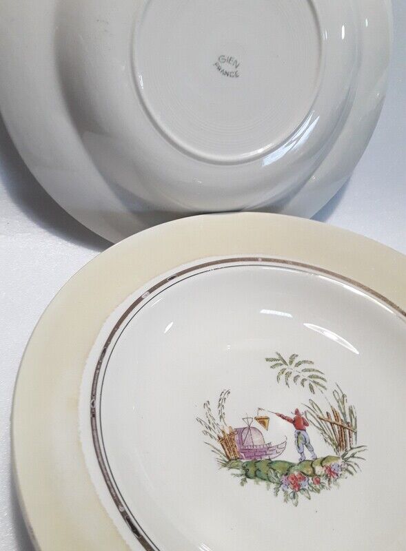 7 hollow plates Gien Japanese decoration France