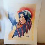 Watercolor painting Berber woman signed