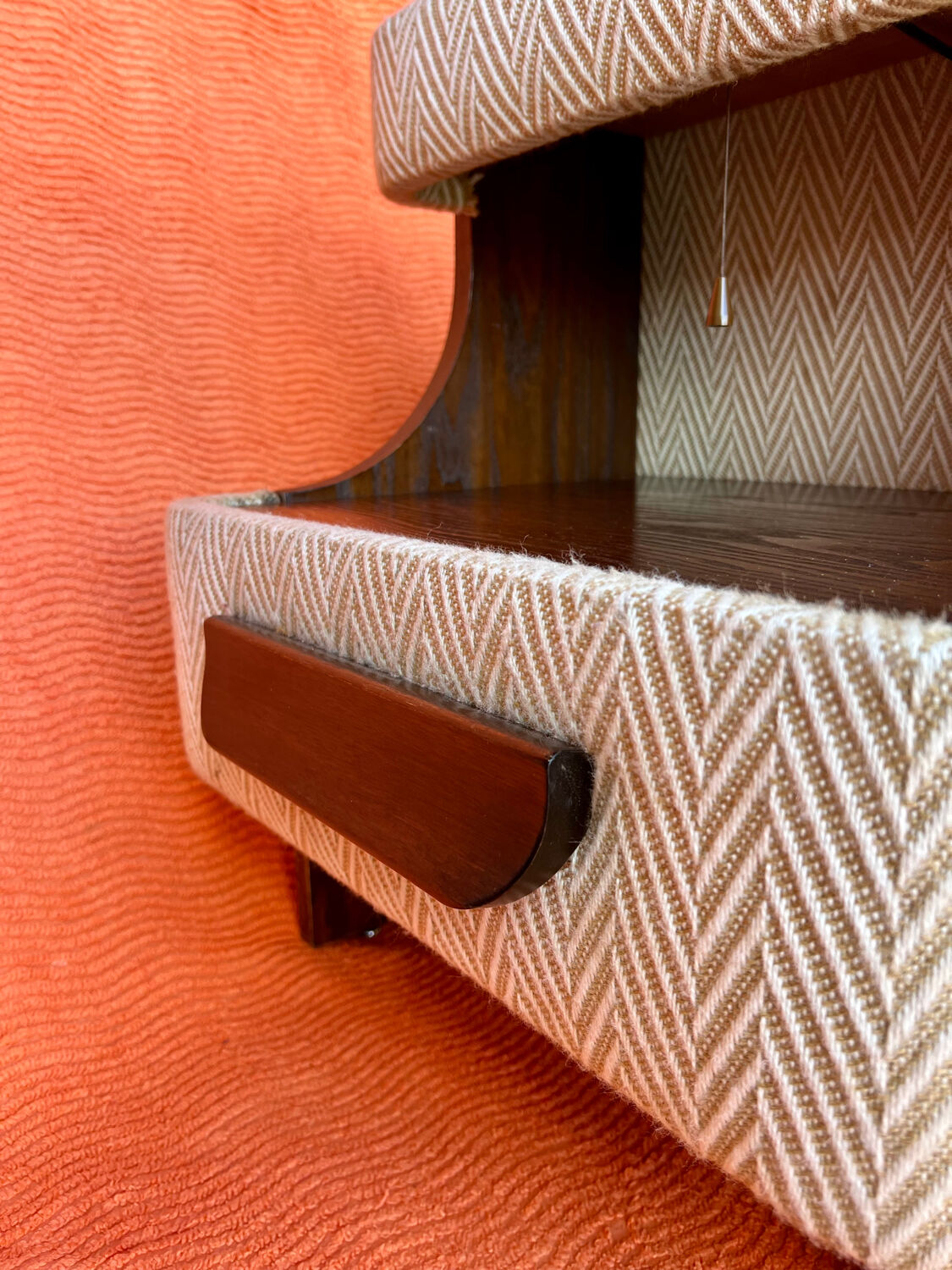 SET OF 2 VINTAGE 1970S NIGHTSTANDS/SOFA ENDS IN WOOD AND FABRIC