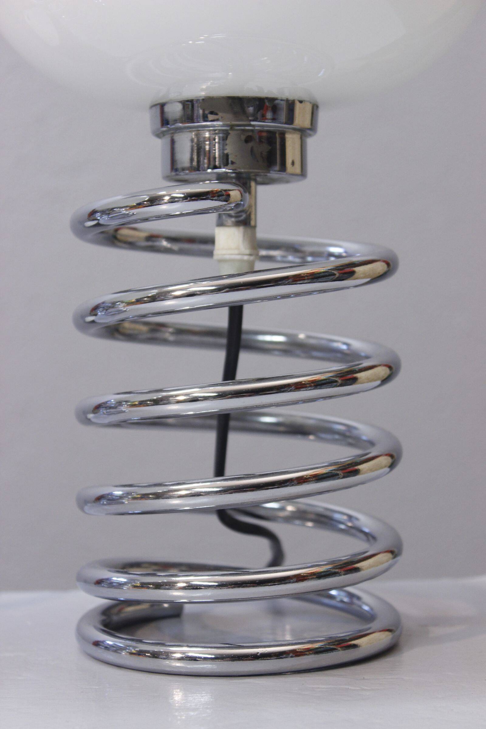 Pair of vintage chrome & opaline spring lamps 1970s