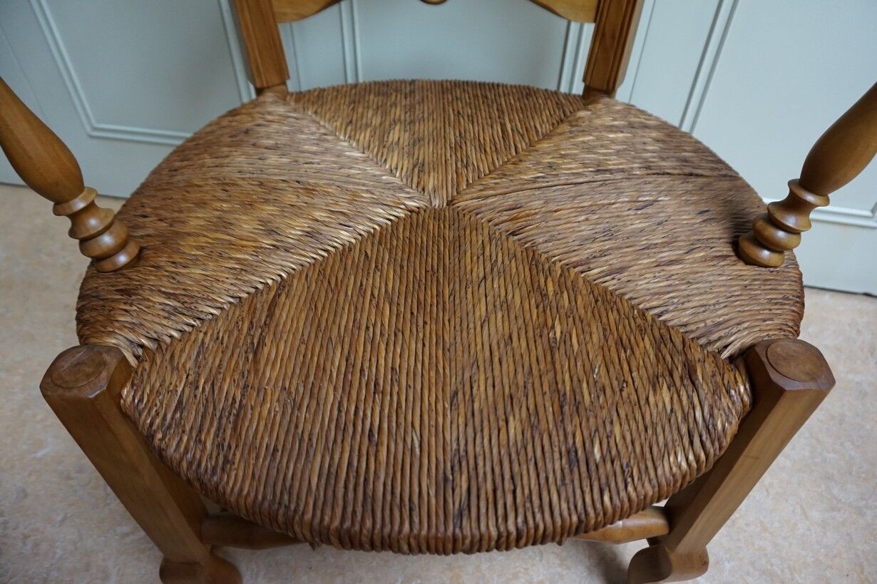 French country provence beech wood armchair with rush wicker seat