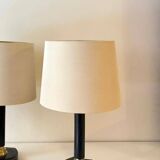 1950s Jacques Adnet Table Lamps in Navy Blue Leather & Bronze