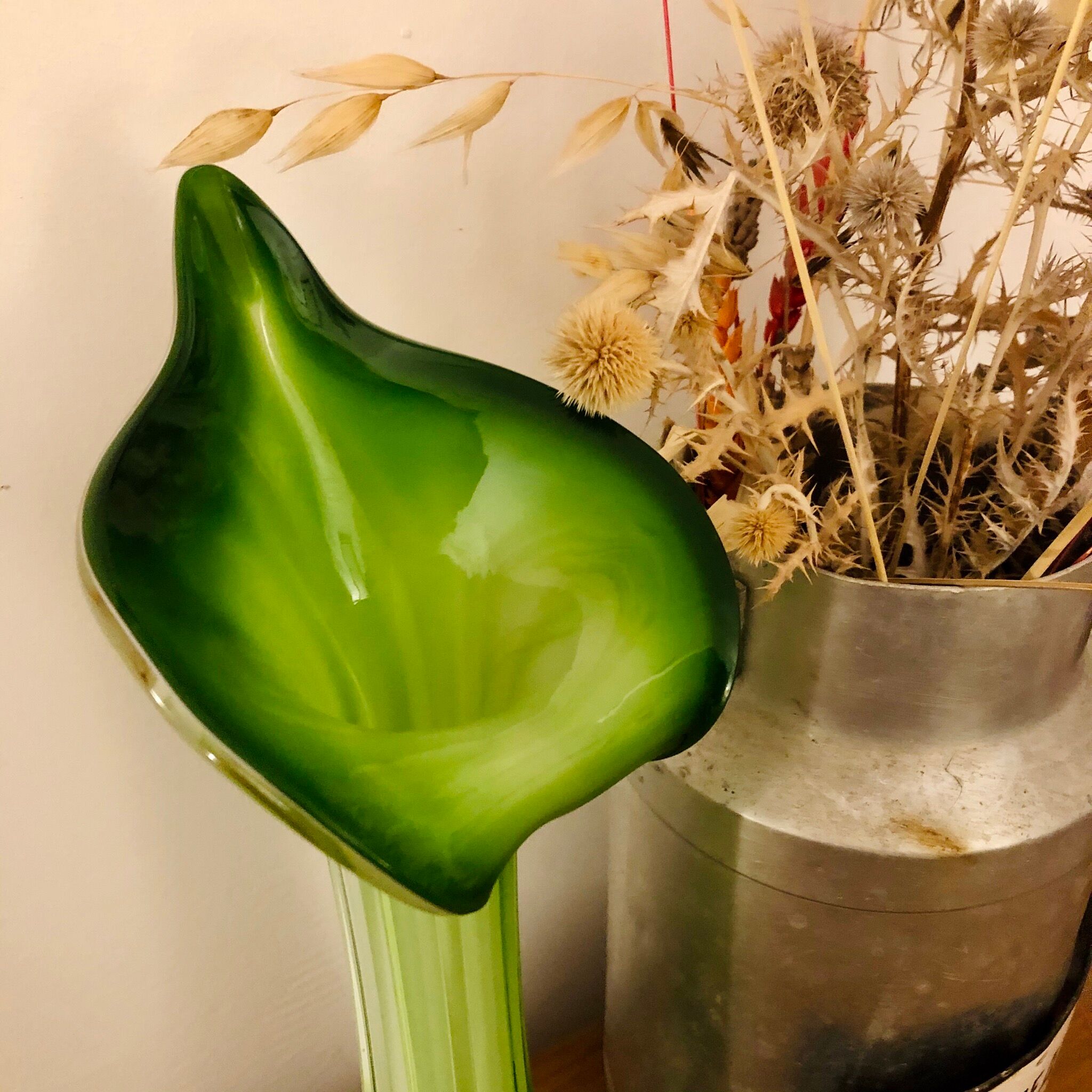 Vase feuille en verre doublé
