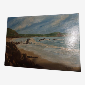 Tableau peinture huile sur panneau marine signé